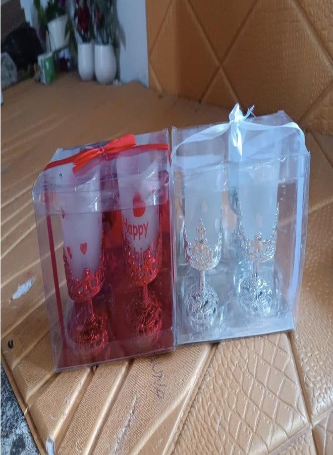 PremiumAV Happy Birthday Candle Holder Set - Decorative Red Cup Diya Stand with Heart Design for Celebrations, Cake Table & Party Decor (2 Pc) - Image 4